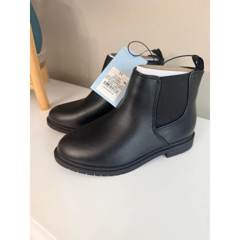 Cat & Jack Tanner Chelsea Boots Toddler Size 11 Black Faux Leather NWT